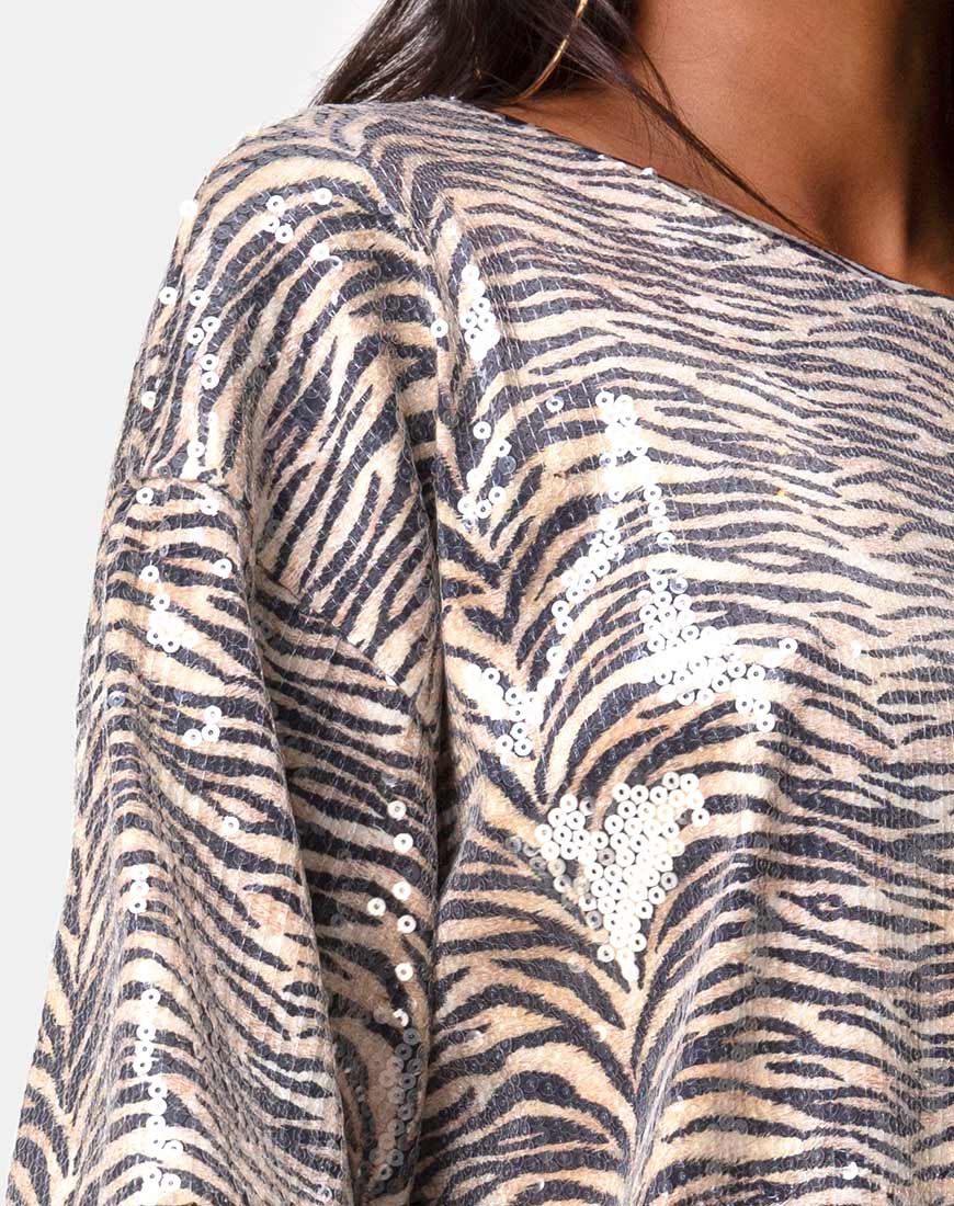 Imagen de Sunny Kiss Oversize Tee in Tiger Lentejuelas transparentes