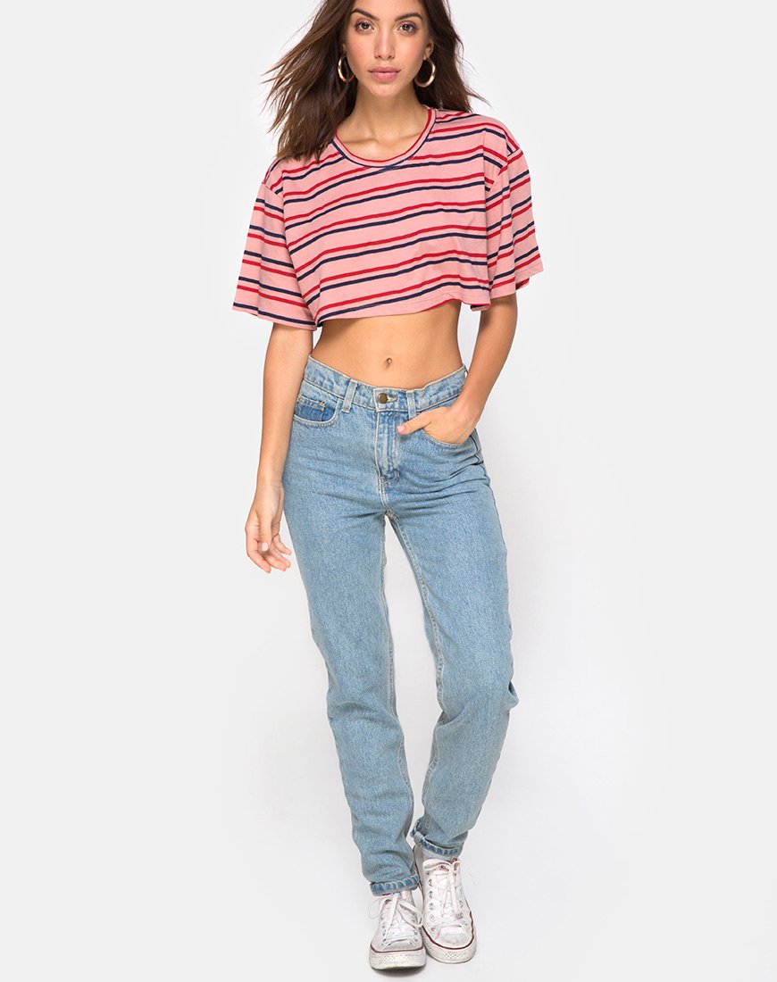 Imagen de Super Cropped Tee in 70s Stripe Pink Horizontal