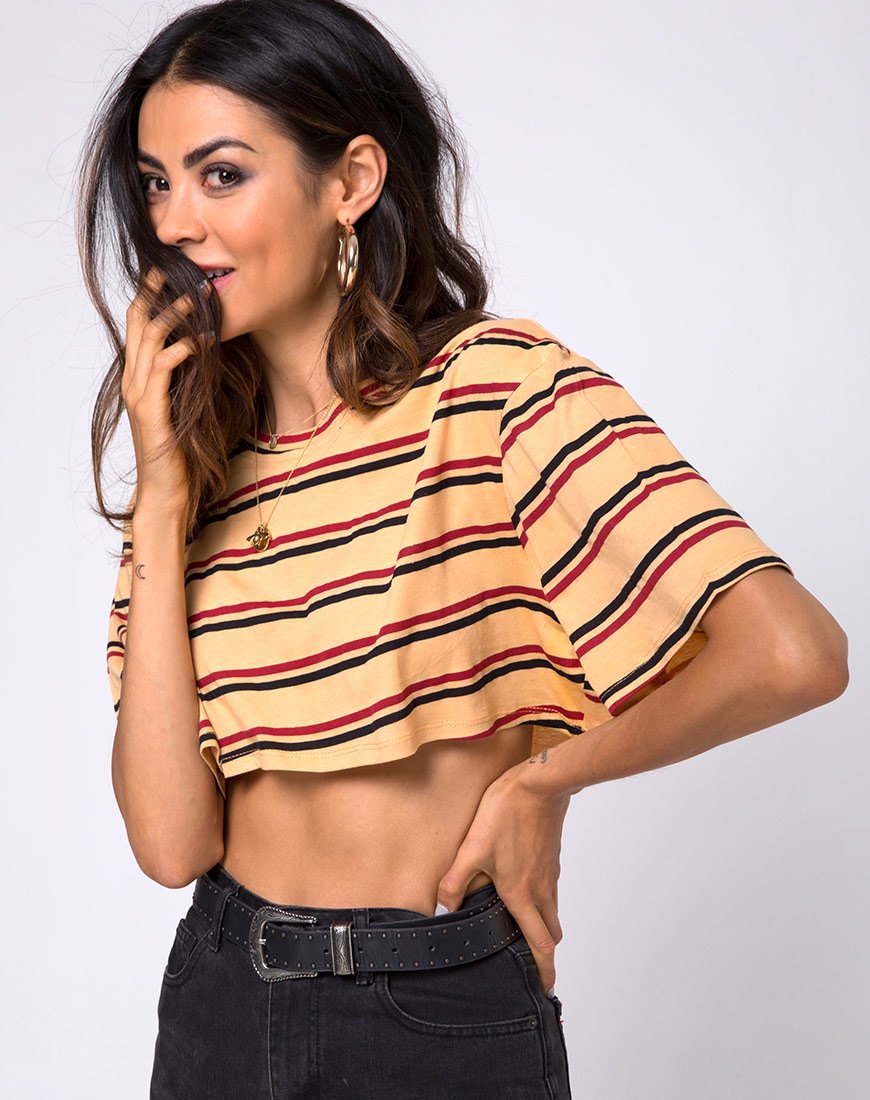 Imagen de Super Cropped Tee in 70s Mustard Horizontal Stripe