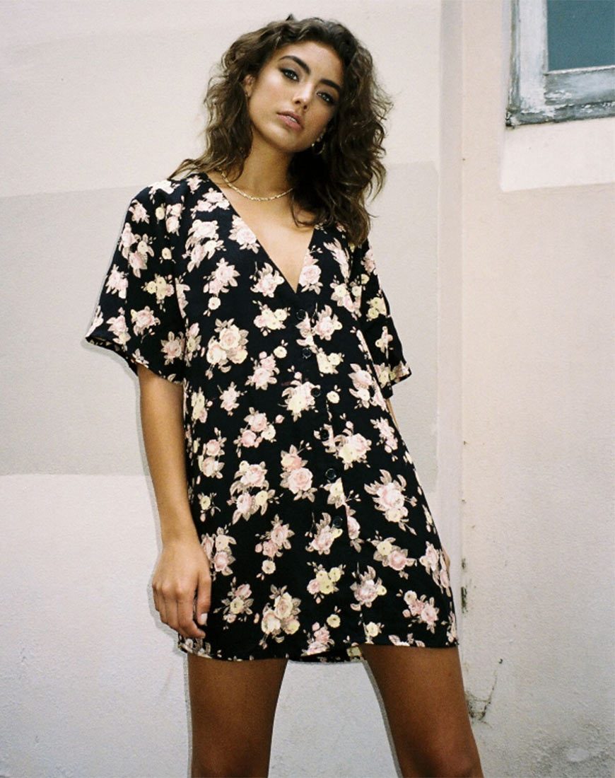 Vestido Mirach en rosa antiguo negro