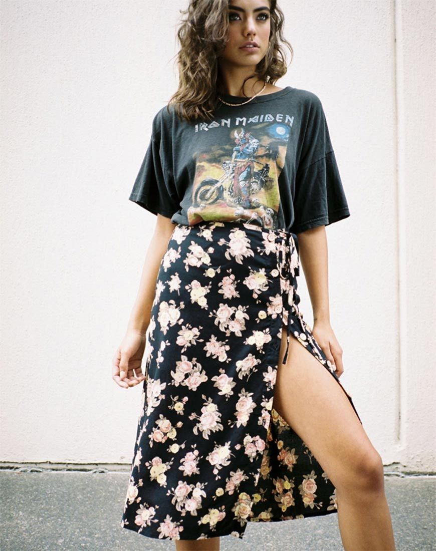 Gamaris Falda Midi Rosa Antigua Negra