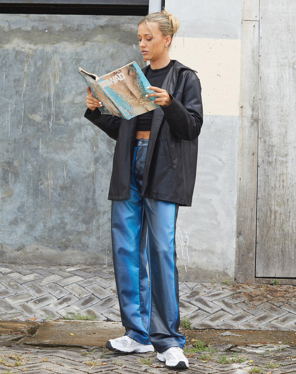 Pantalón Paralelo en PU Azul Ombre