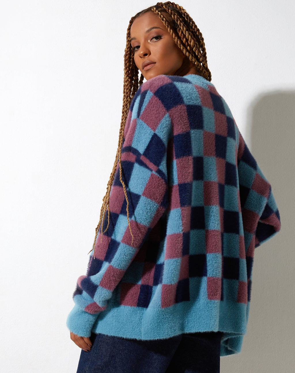 Talana Cardi en cuadros tonos azules