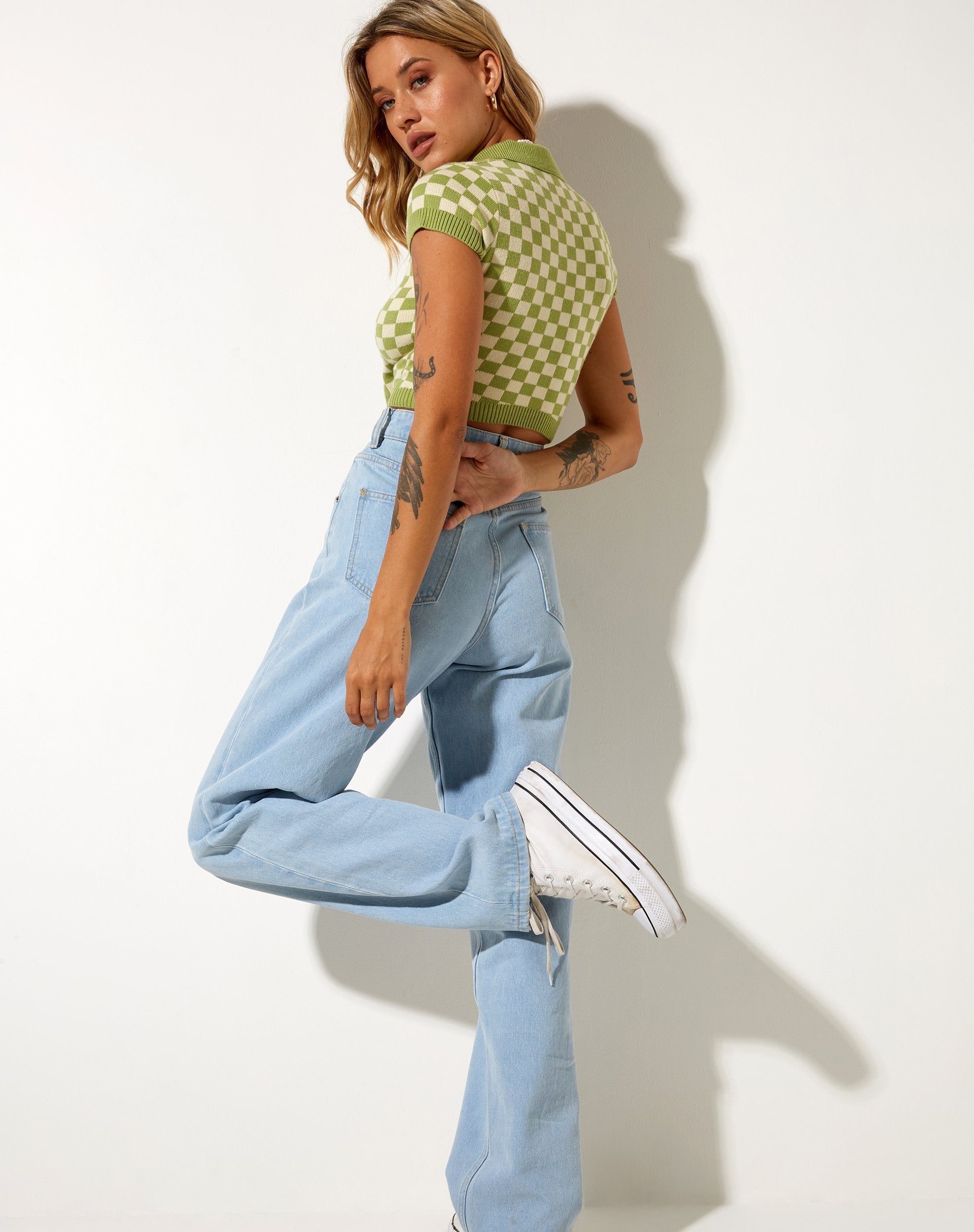 Imagen de Tamma Crop Top en Crochet Checkerboard Verde y Crema