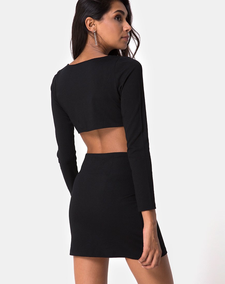 Imagen de Tashi Bodycon Dress in Black with Diamante Ring Negro