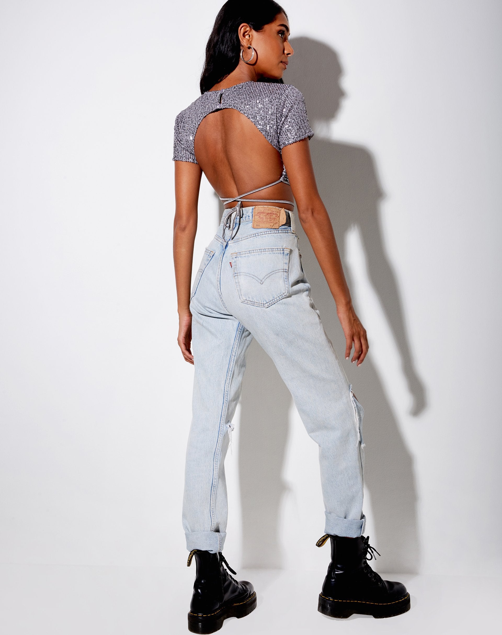 Imagen de Tasya Crop Top en Drape Sequin Plata