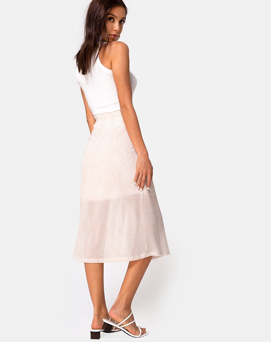 Falda Saika Midi en Flock Ditsy Leopard Taupe