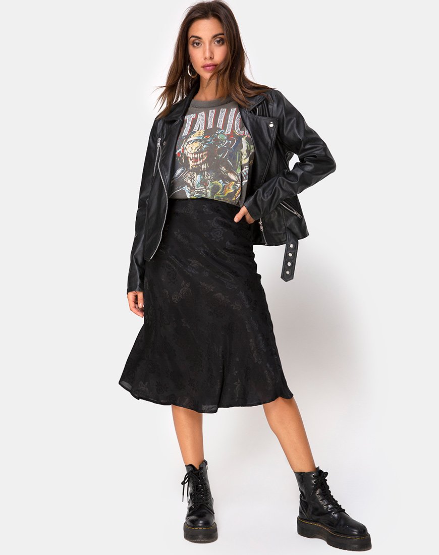 Imagen de Tauri Midi Skirt in Satin Rose Negro