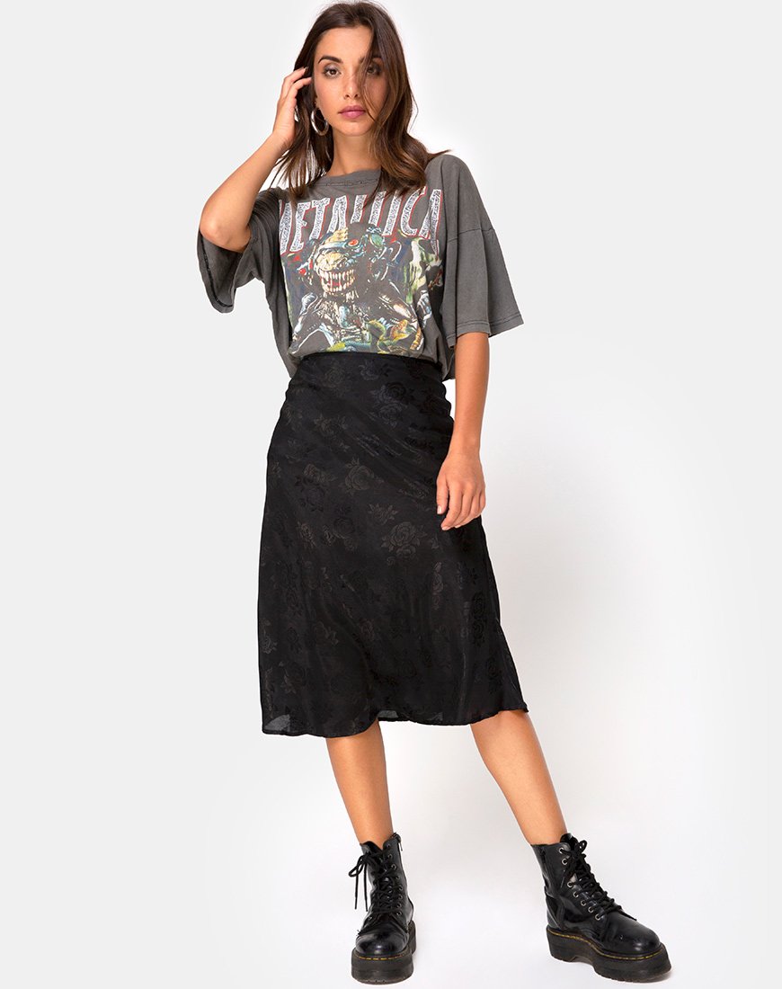 Imagen de Tauri Midi Skirt in Satin Rose Negro