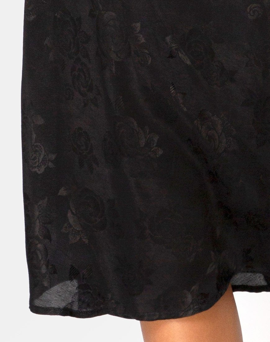 Imagen de Tauri Midi Skirt in Satin Rose Negro