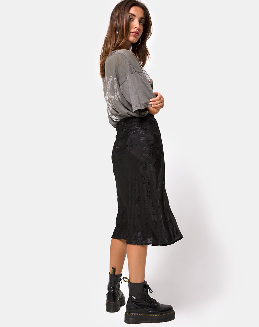 Imagen de Tauri Midi Skirt in Satin Rose Negro