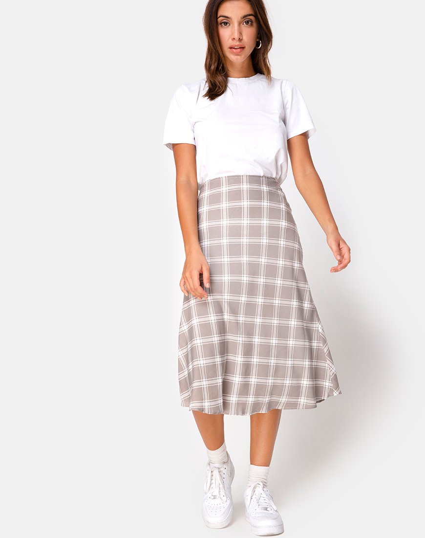 Imagen de Tauri Midi Skirt in Grunge Check Taupe