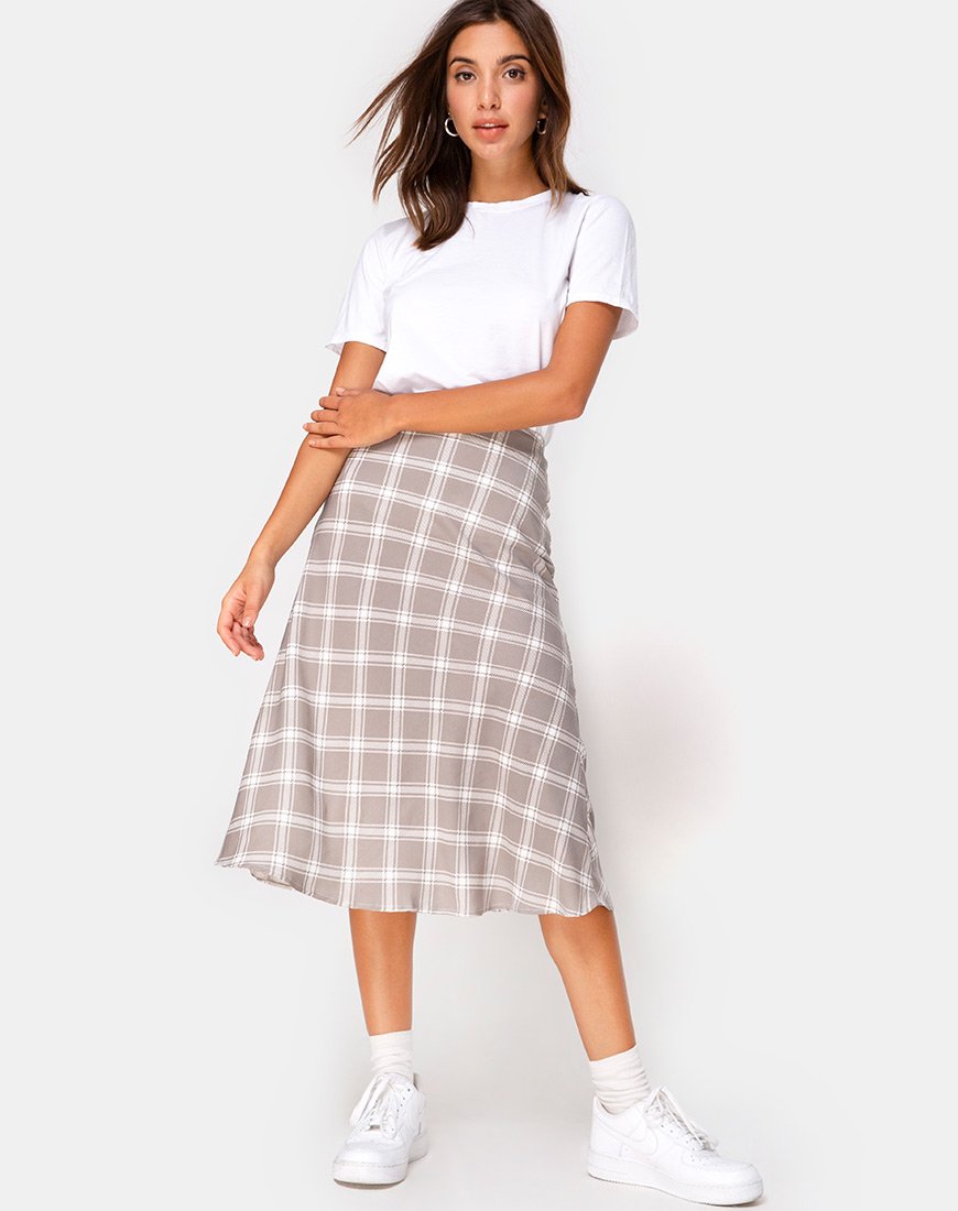 Imagen de Tauri Midi Skirt in Grunge Check Taupe