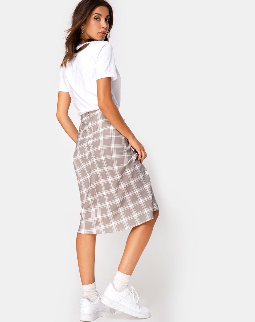 Imagen de Tauri Midi Skirt in Grunge Check Taupe