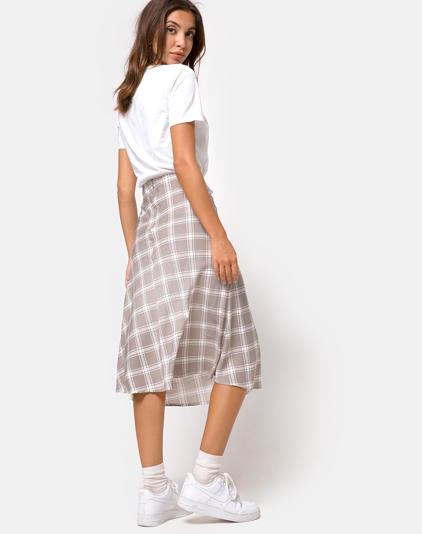 Imagen de Tauri Midi Skirt in Grunge Check Taupe