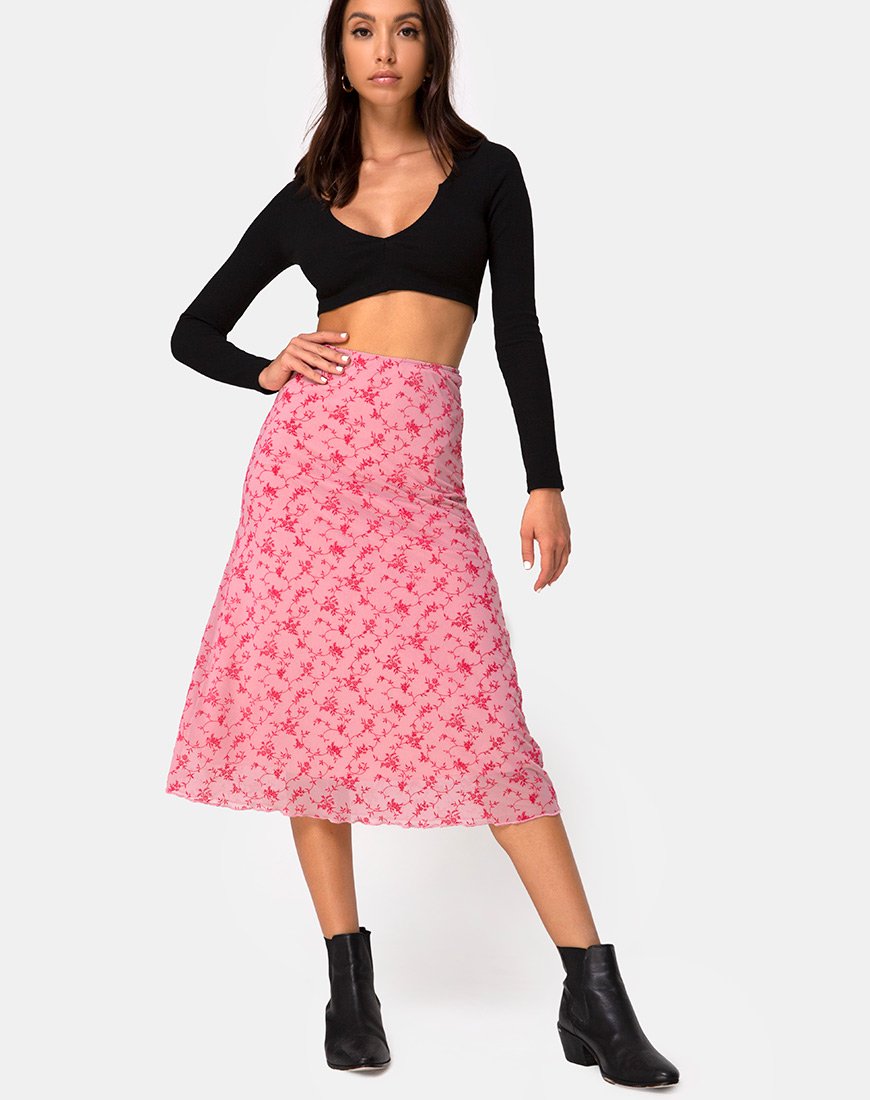 Falda Taura en Love Bloom Rosa Flock