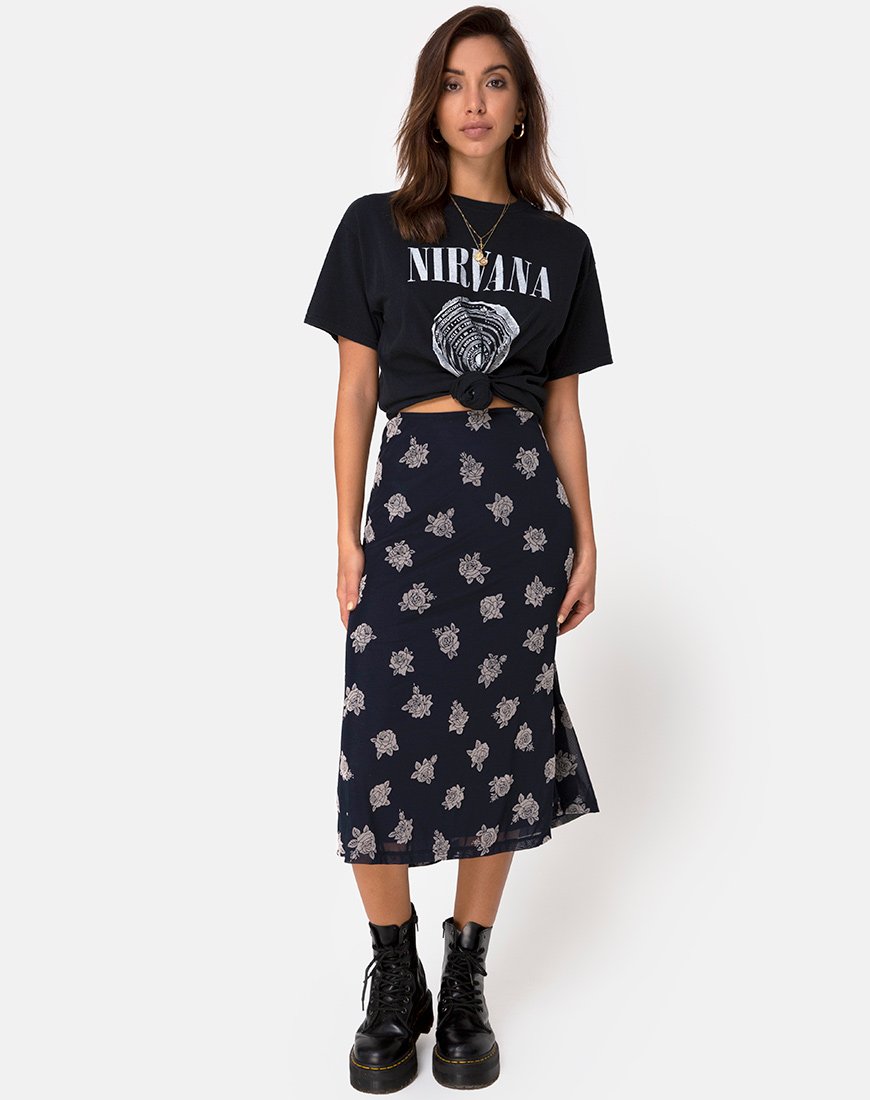 Imagen de Tauri Midi Skirt in Black Flock Rose