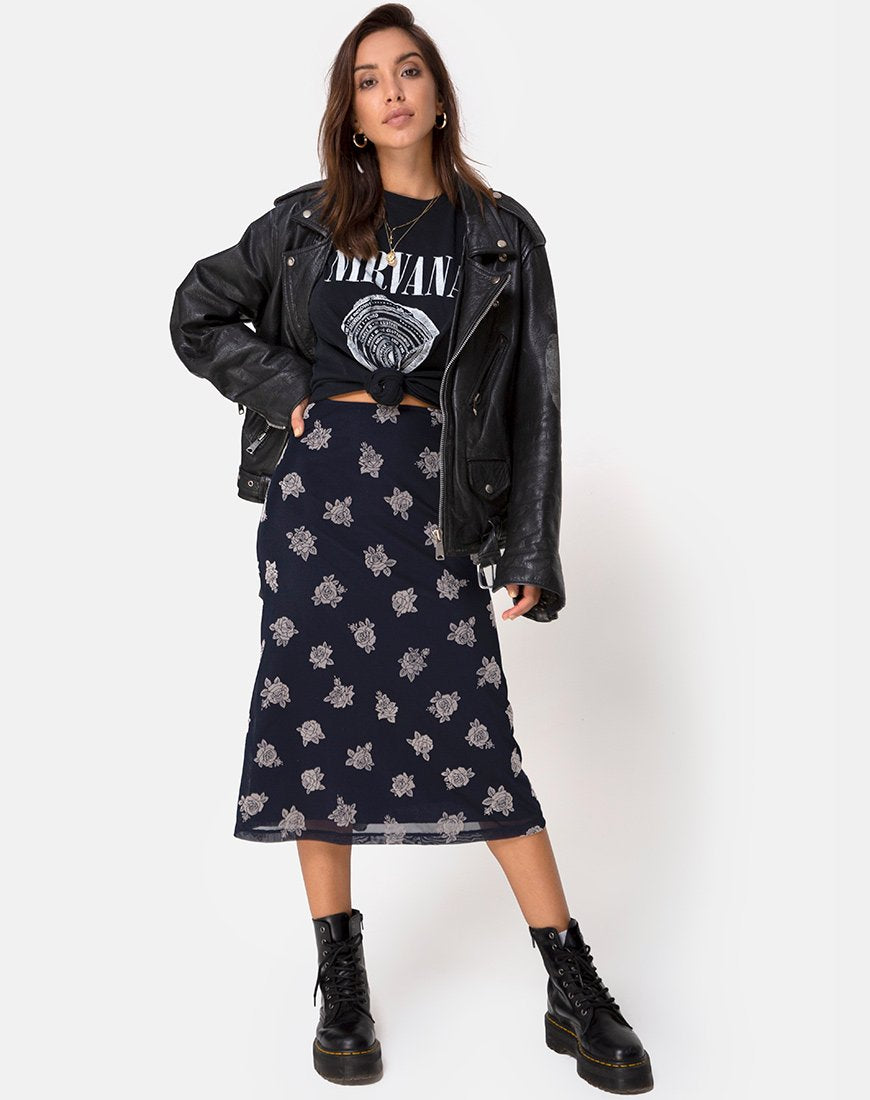 Imagen de Tauri Midi Skirt in Black Flock Rose