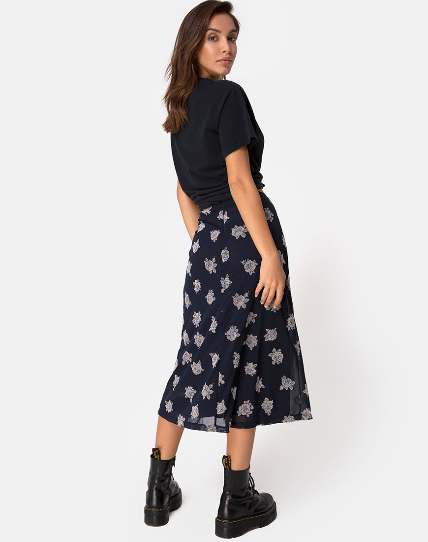 Imagen de Tauri Midi Skirt in Black Flock Rose