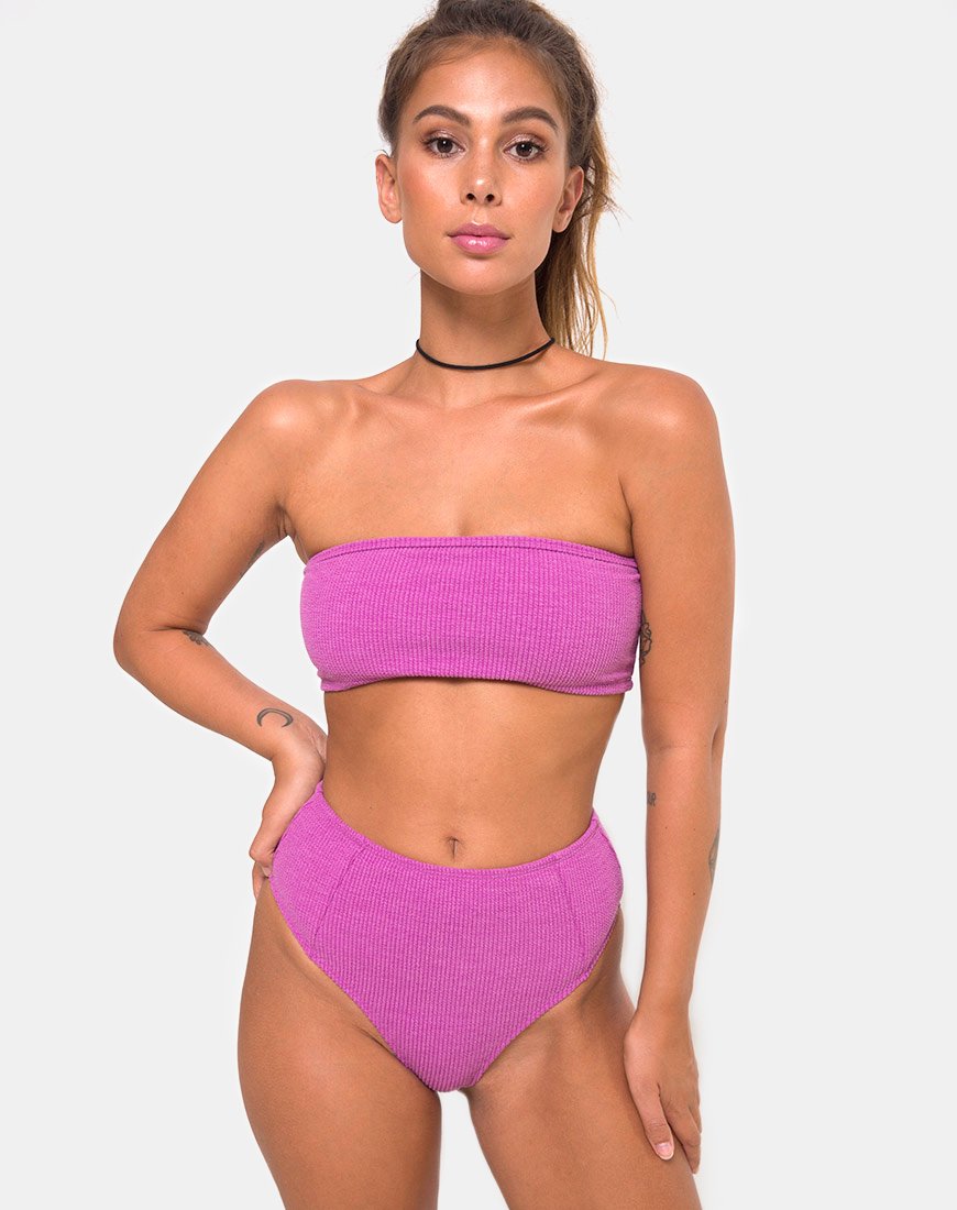 Top de bikini Taya de canalé arrugado violeta