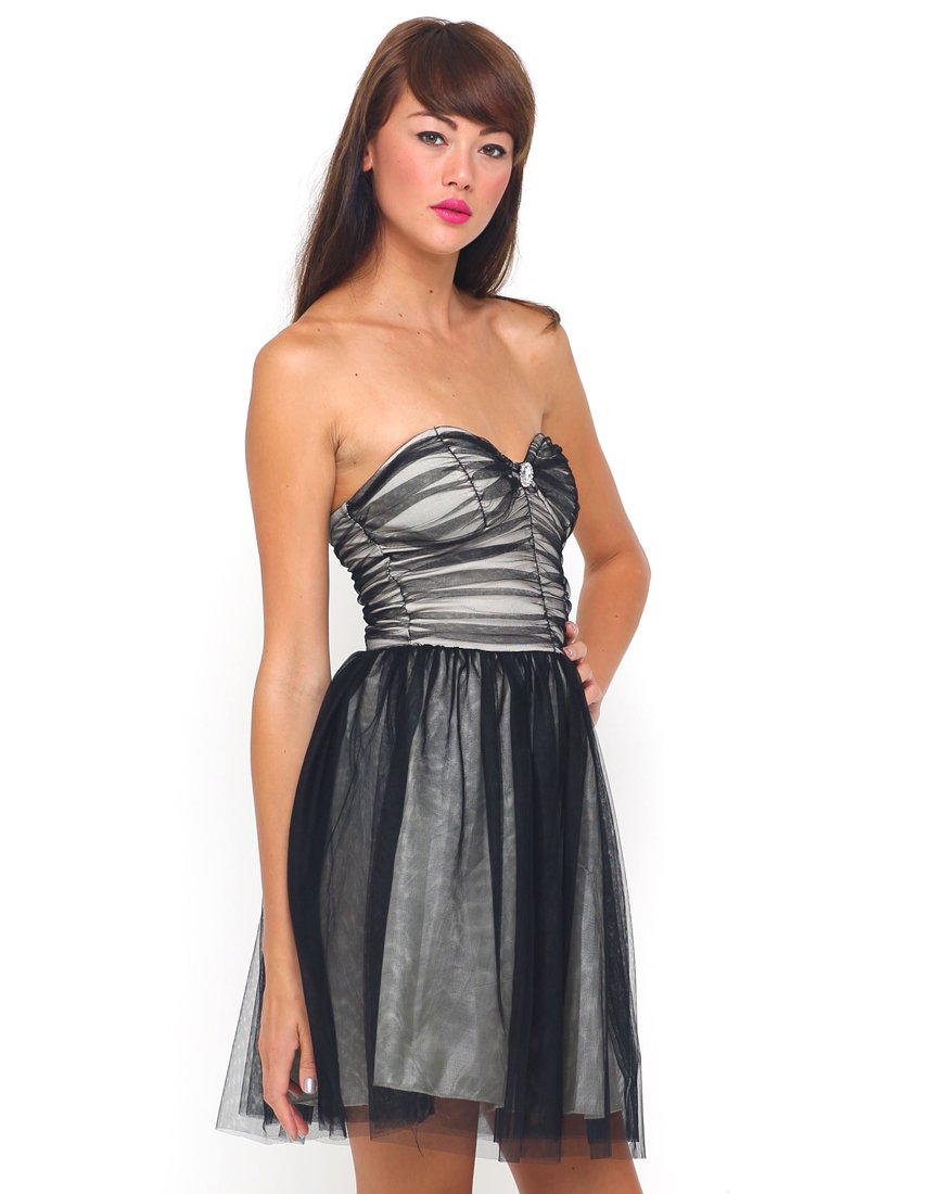 Vestido de fiesta Motel Teardrop en malla negra y nude