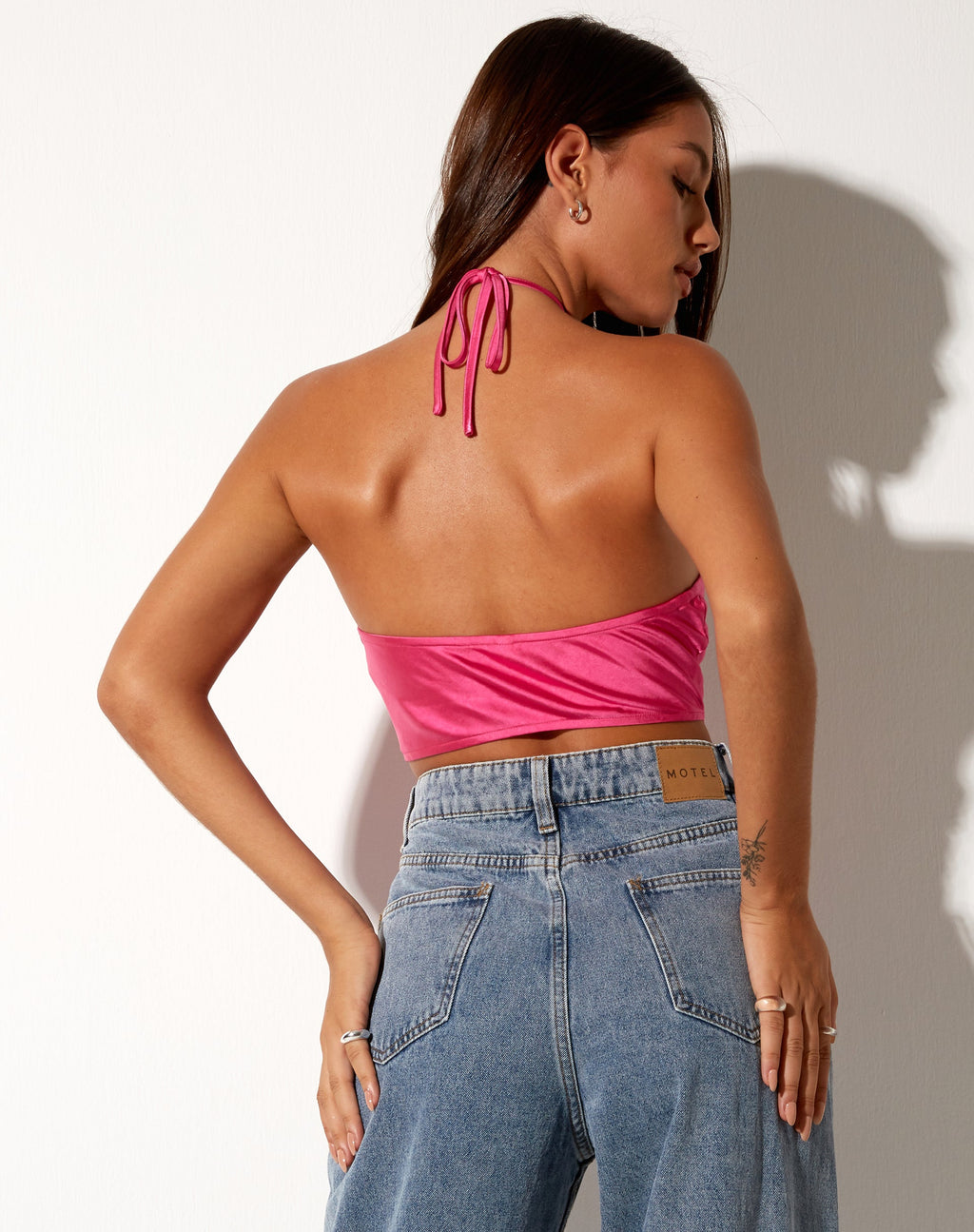 Top Tevy en rosa satinado