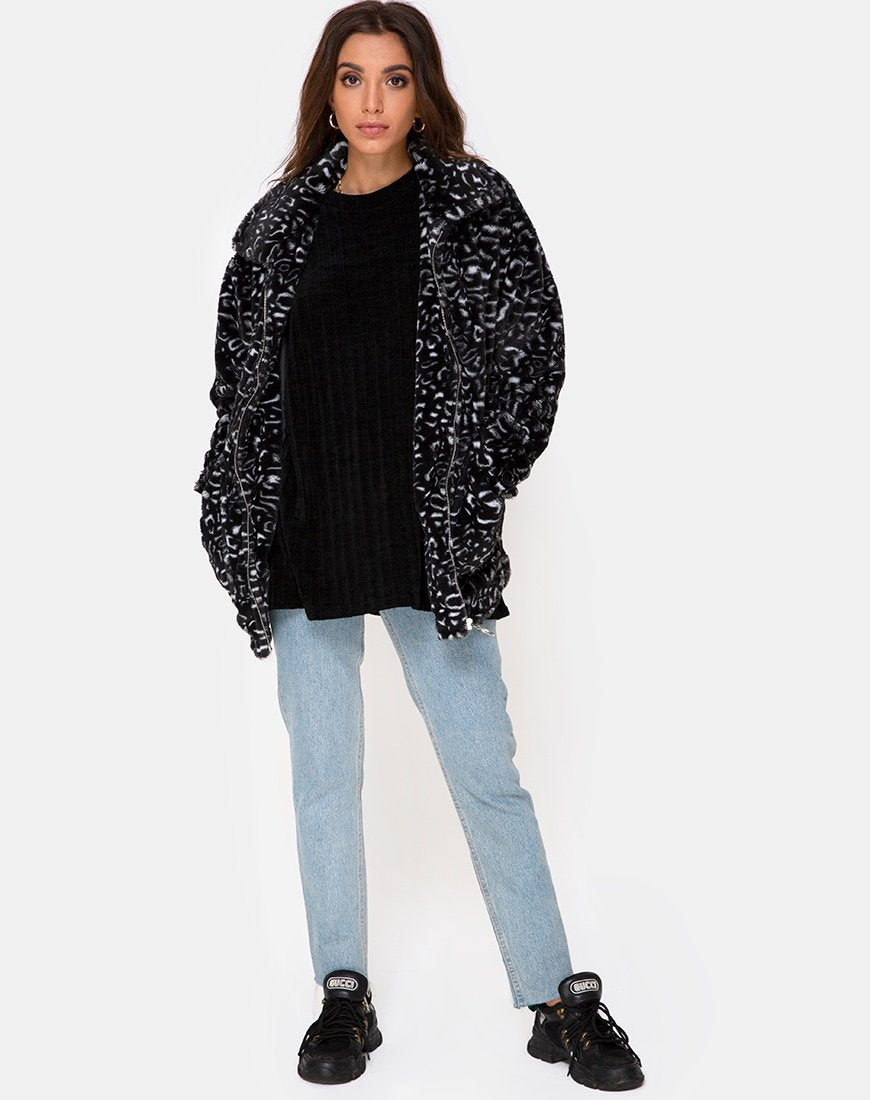 Imagen de Abrigo de piel de osito en leopardo negro