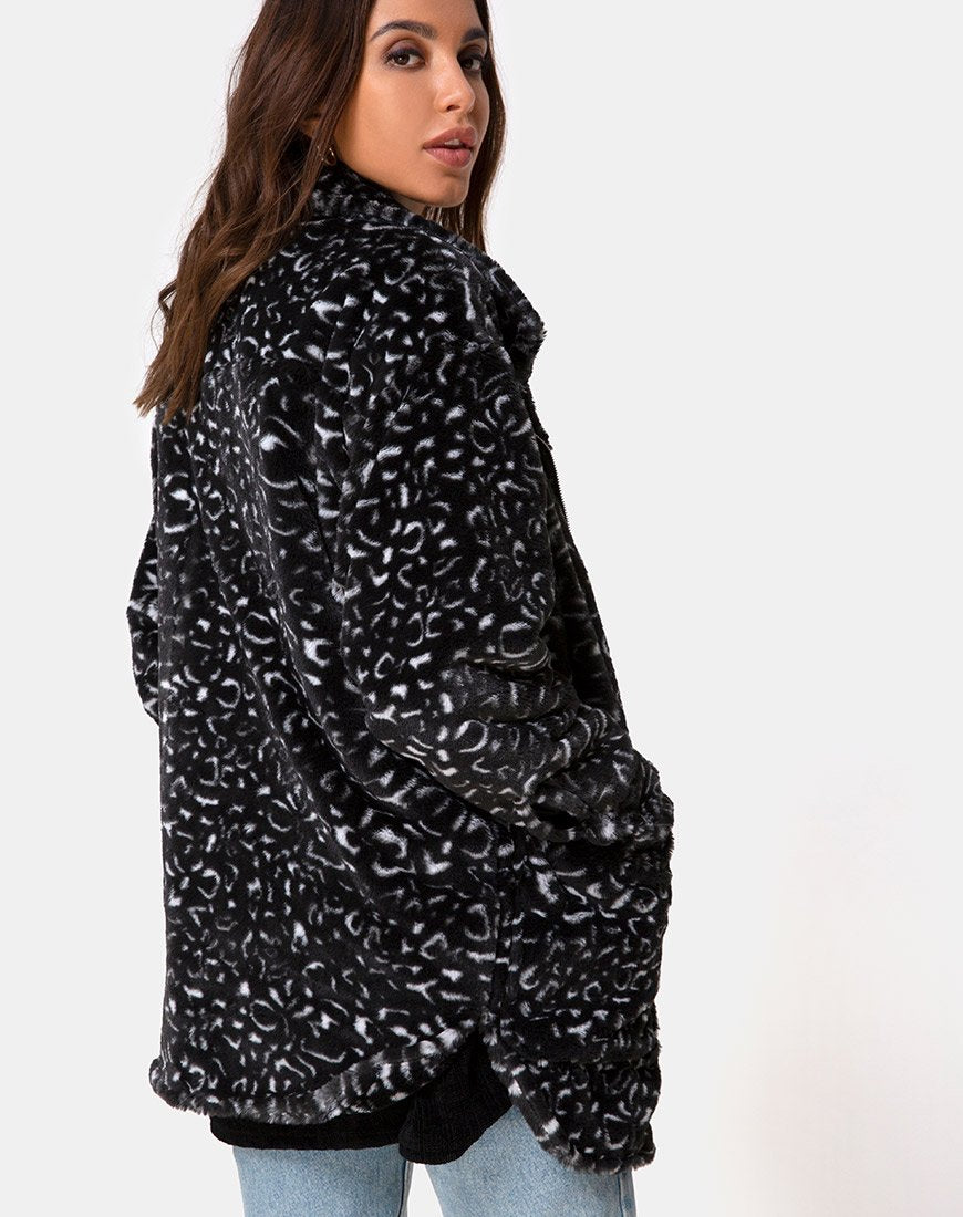 Imagen de Abrigo de piel de osito en leopardo negro