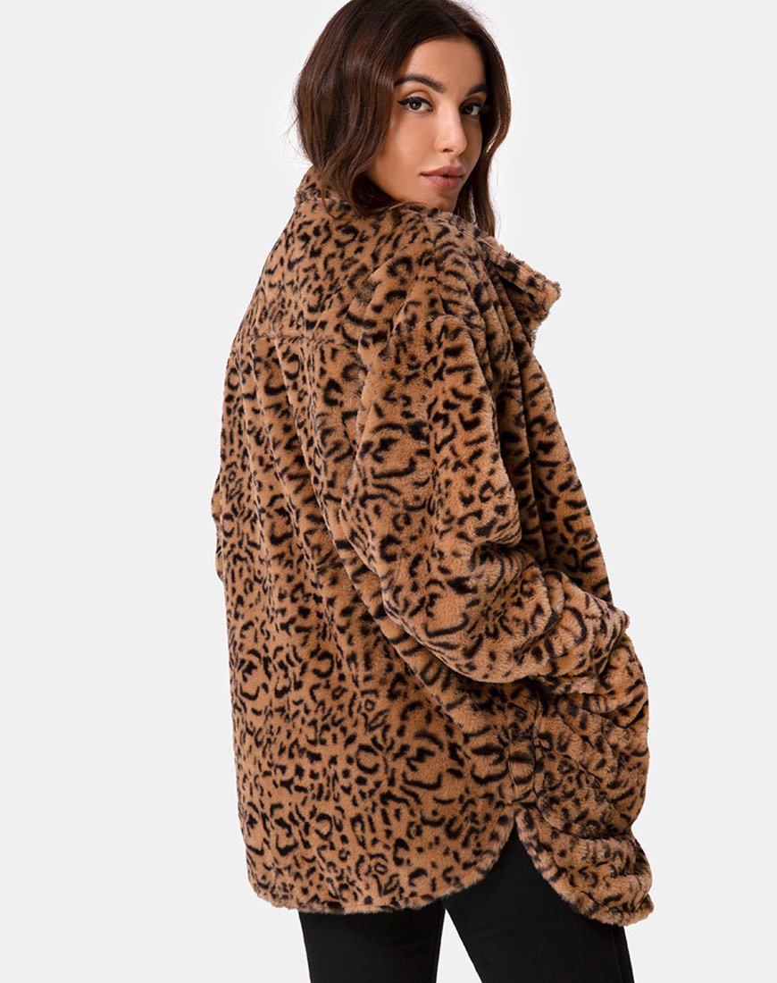 Abrigo de piel de oso Teddy en leopardo marrón