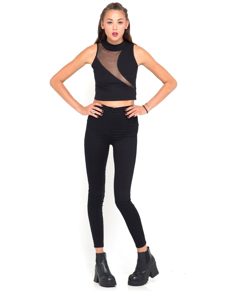 Imagen de Motel Tempo Mesh Panel Crop Top en Negro