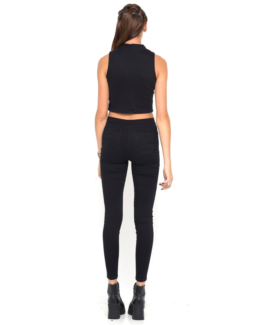Imagen de Motel Tempo Mesh Panel Crop Top en Negro