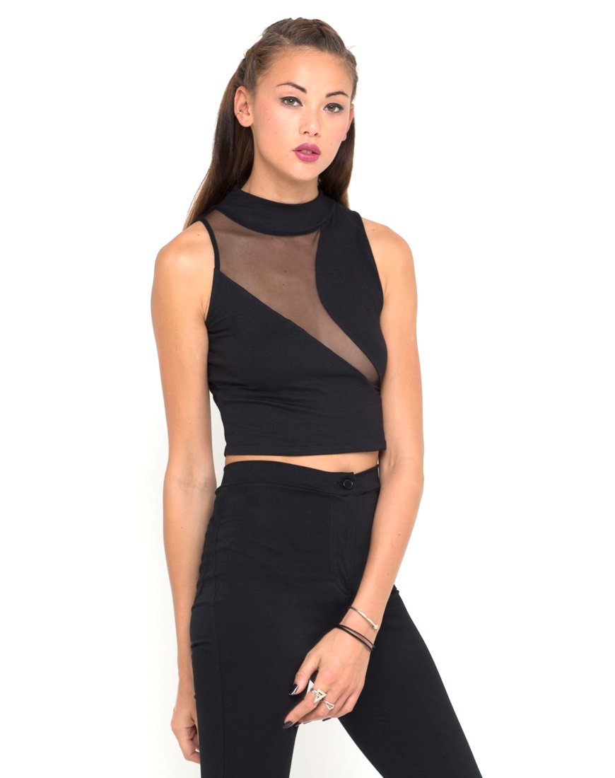 Motel Tempo Mesh Panel Crop Top Negro