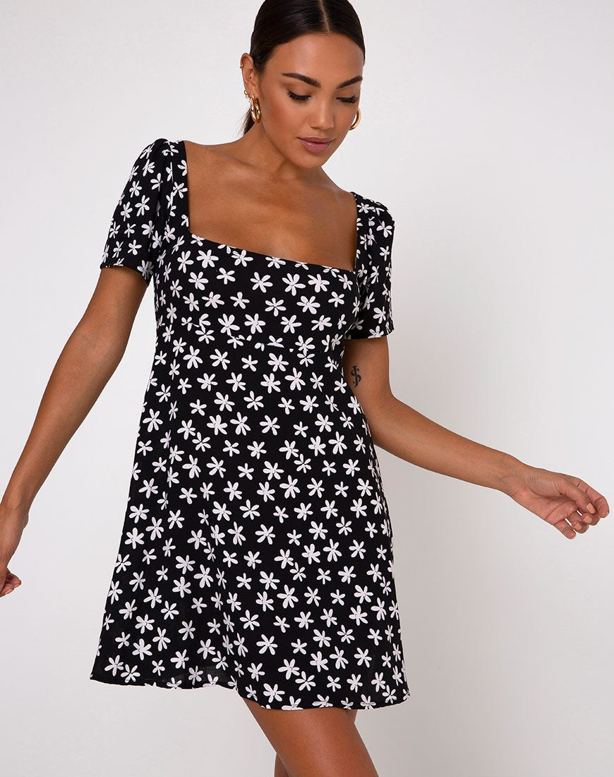 Thalia Babydoll Dress en 90's Daisy Blanco y Negro