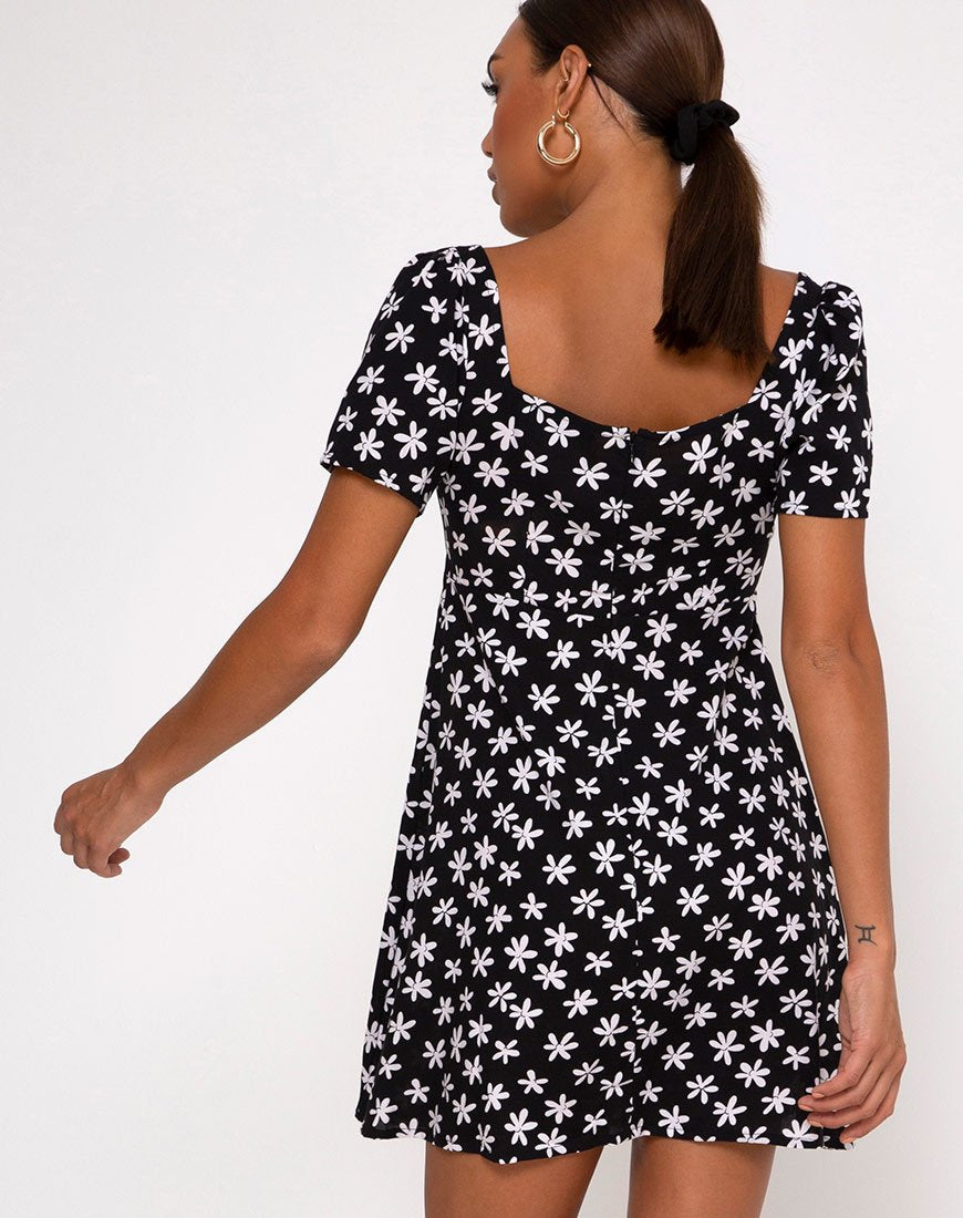 Thalia Babydoll Dress en 90's Daisy Blanco y Negro