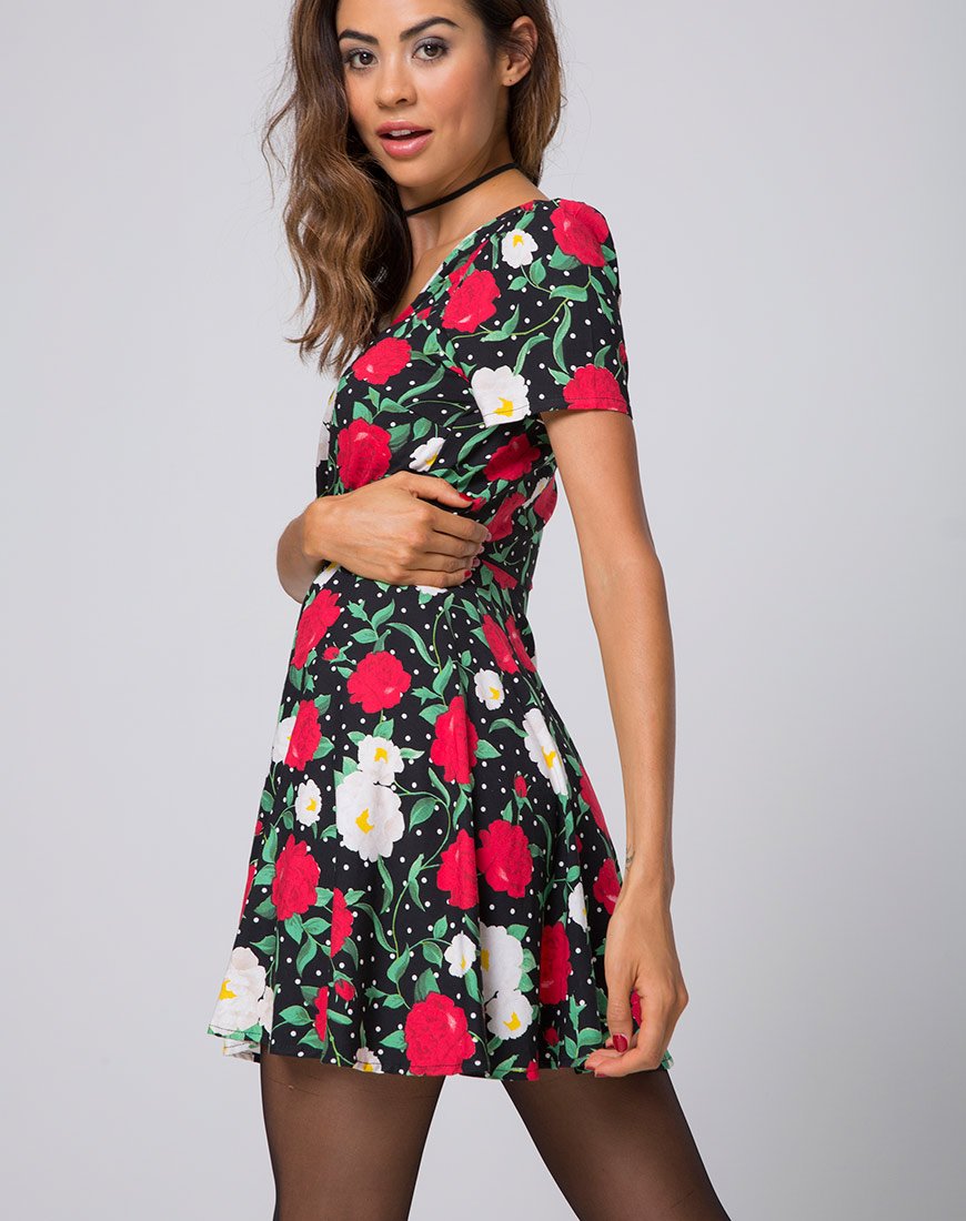 Imagen de Shaab Skater Dress in Polka Rose Negro