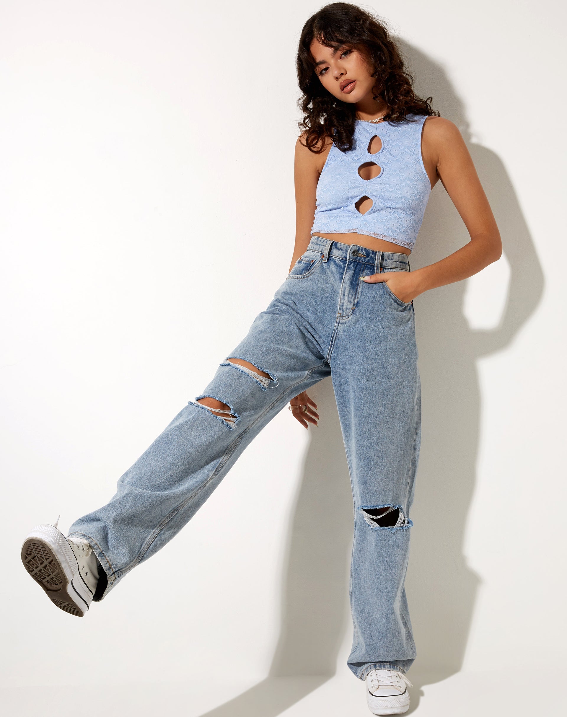 Imagen de Tiati Crop Top de encaje Azul empolvado