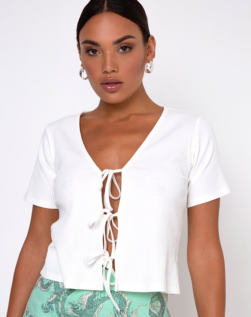 Tiery Crop Top en Rib Ivory