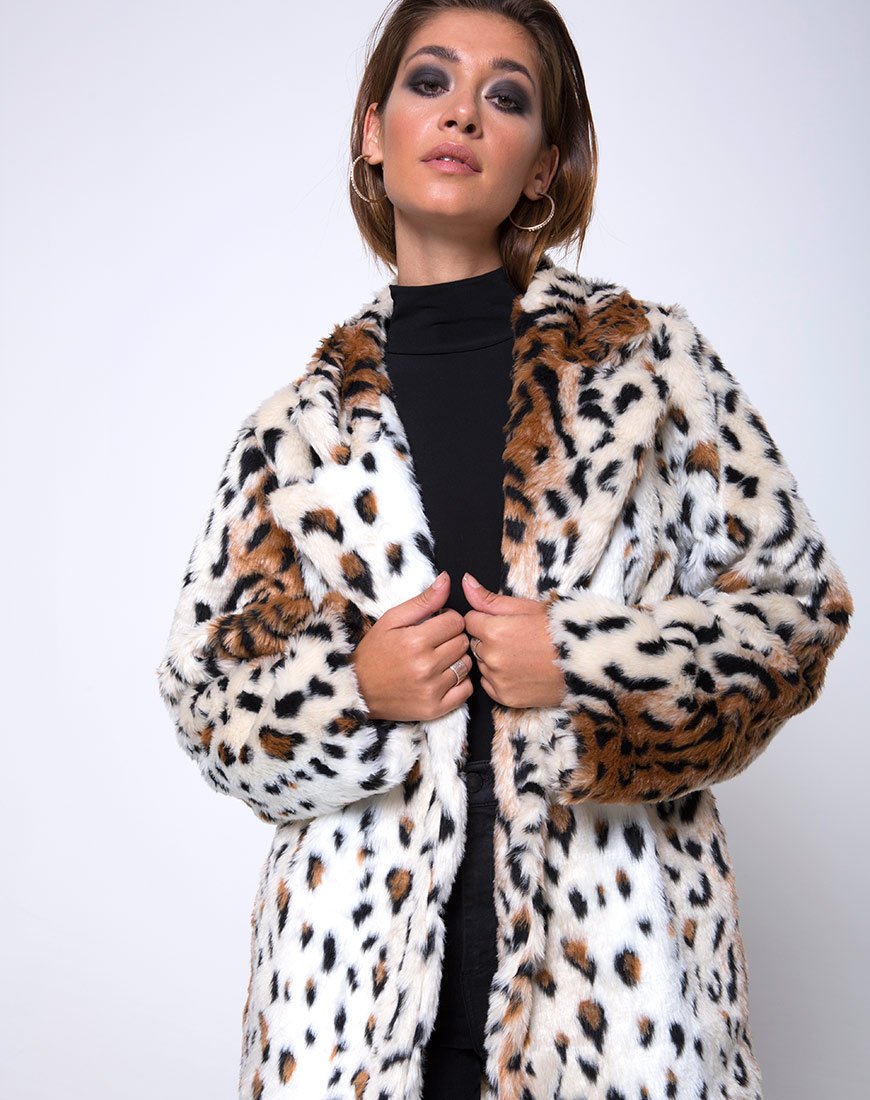 Abrigo Tina de piel sintética de leopardo