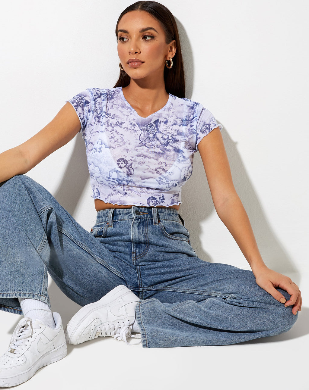 Tince Crop Top en 20's Cherub Blanco Azul