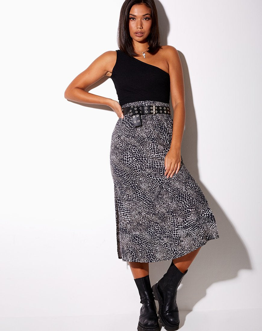 Tindra Falda Midi en Croc Abstracto Negra