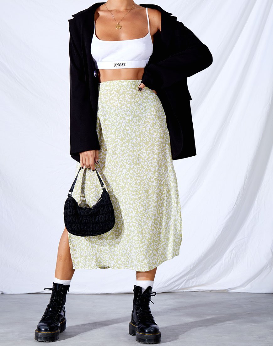 Falda Tindra Midi en espuma de menta Botanic Crinkle