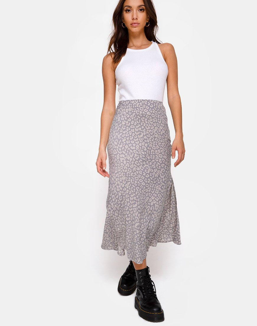 Falda Tindra Midi en Leopard Daze Gris