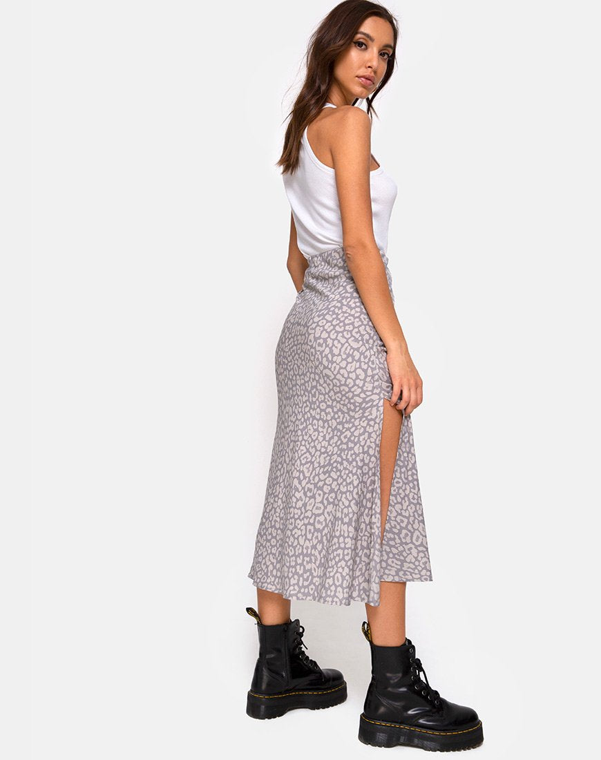 Falda Tindra Midi en Leopard Daze Gris