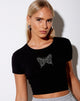 Imagen de Tiney Crop Tee in Black Butterfly Hotfix