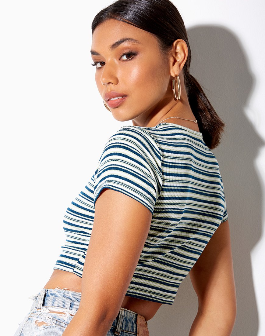 Tindy Crop Top en verde oscuro verde claro y blanco