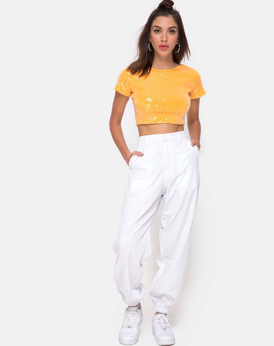 Imagen de Tindy Crop Top en mandarina con lentejuelas transparentes