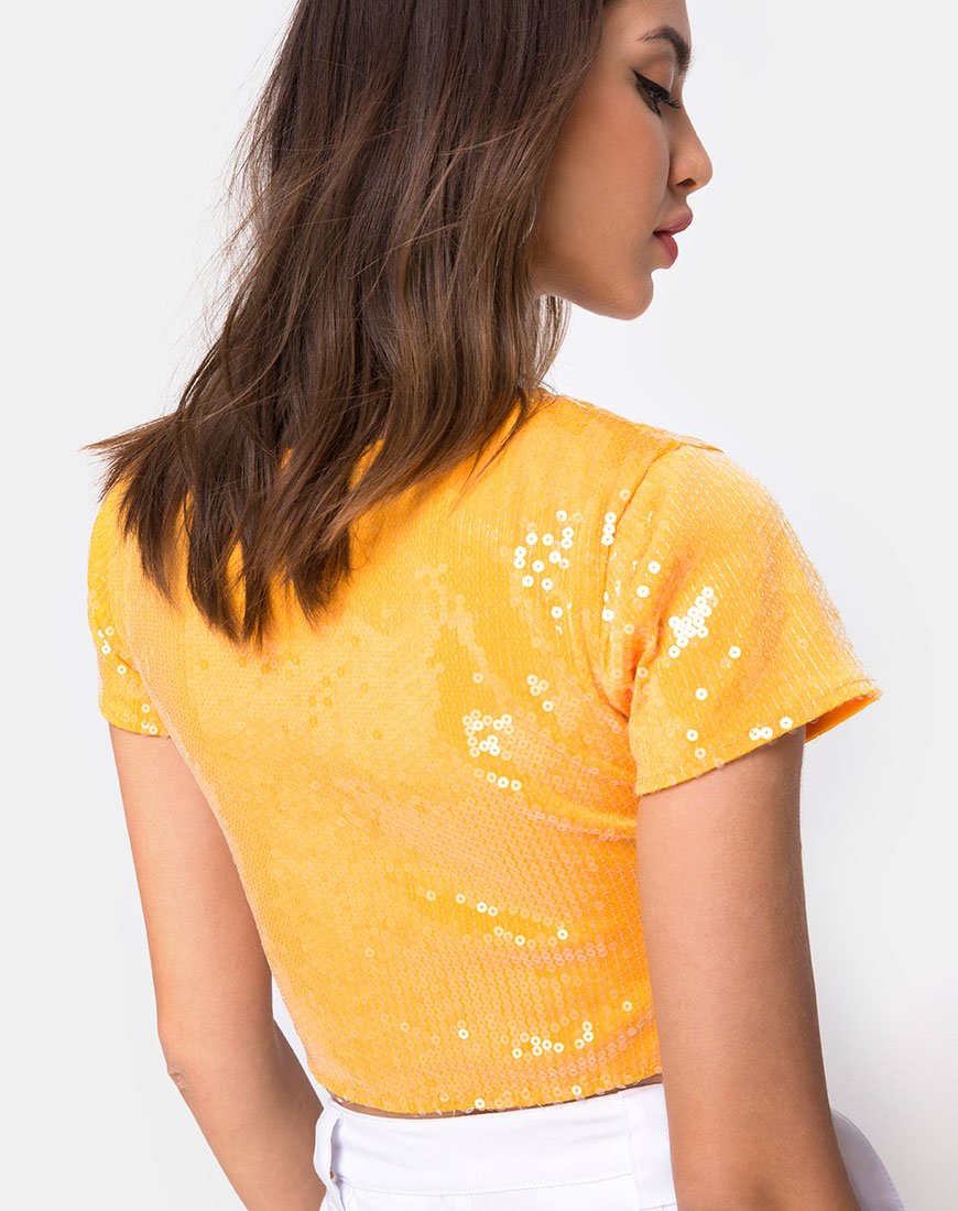 Imagen de Tindy Crop Top en mandarina con lentejuelas transparentes