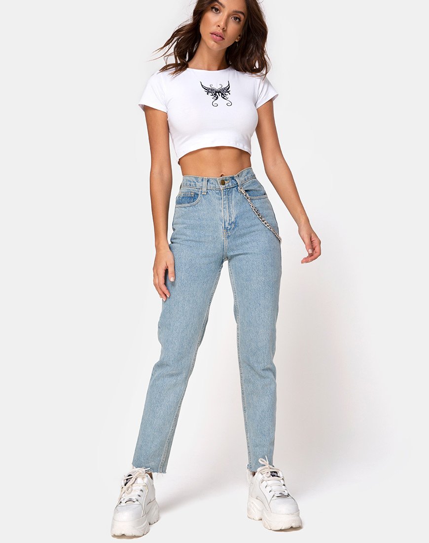 Imagen de Tindy Top blanco con mariposa negra bordada