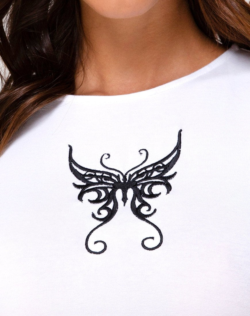 Imagen de Tindy Top blanco con mariposa negra bordada