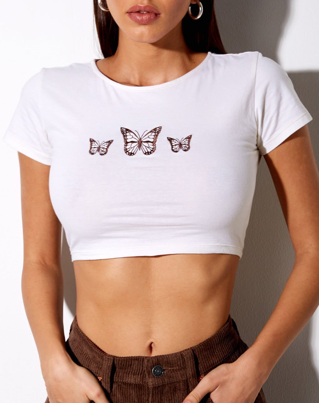 Tindy Crop Top en Marfil Triple Butterfly Embro